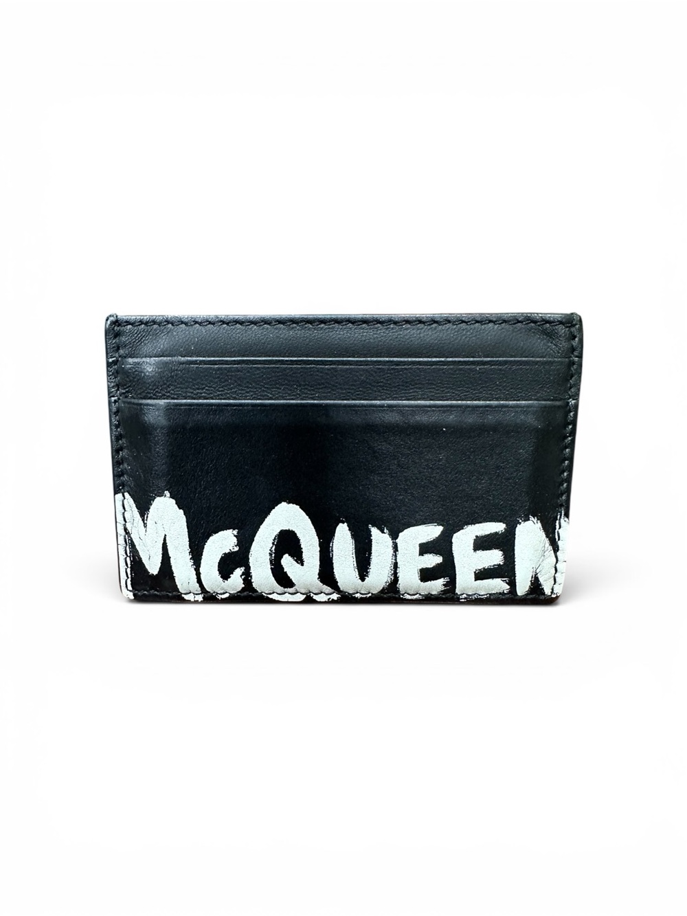 Alexander McQueen Graffiti Logo Leather Card Holder Wallet Black Made in Italy